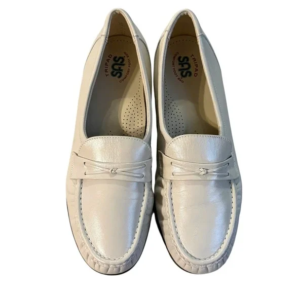 SAS 9.5 Wide Tripad Comfort Loafers Cream Leather - Picture 2 of 9